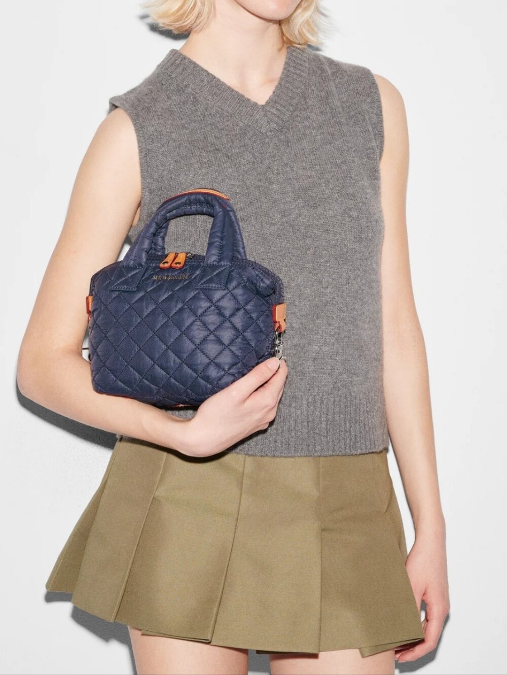 NWOT MZ Wallace $185 Micro Sutton Nylon And Leather Tote Navy/Tan - Picture 1 of 4